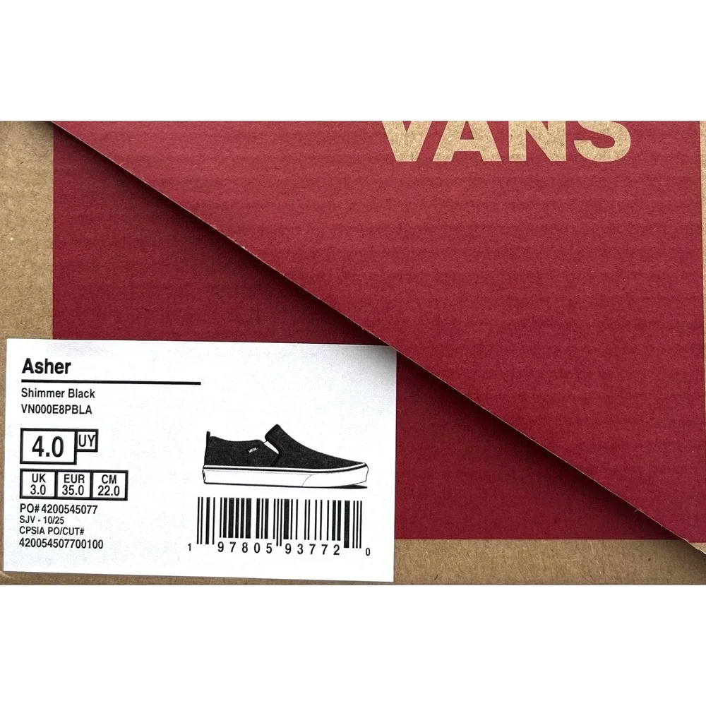 Vans Youth Girls Asher Slip On Casual Shoes Size 4 Shimmer Black Gray Sneakers